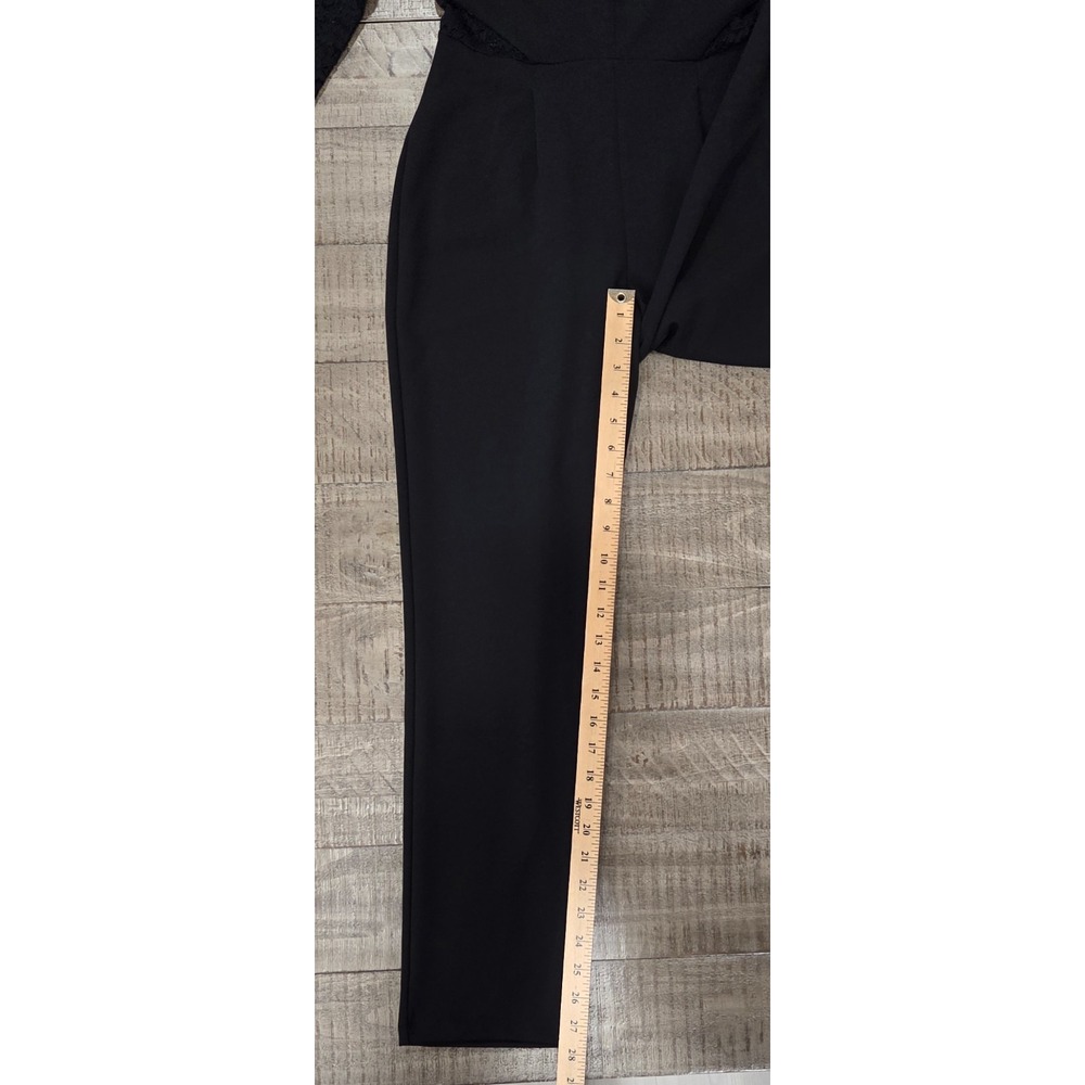 Express Elegant Black Jumpsuit with Sheer Floral Lace Long Sleeves Size S/P - Picture 9 of 11
